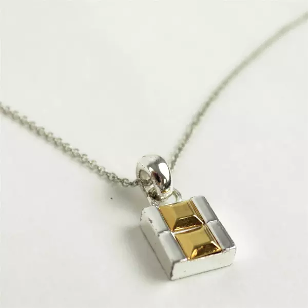Silver-Tone Metal Cube Pendant w/ 9in Chain Minimalist Geometric