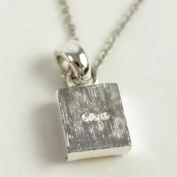 Silver-Tone Metal Cube Pendant w/ 9in Chain Minimalist Geometric