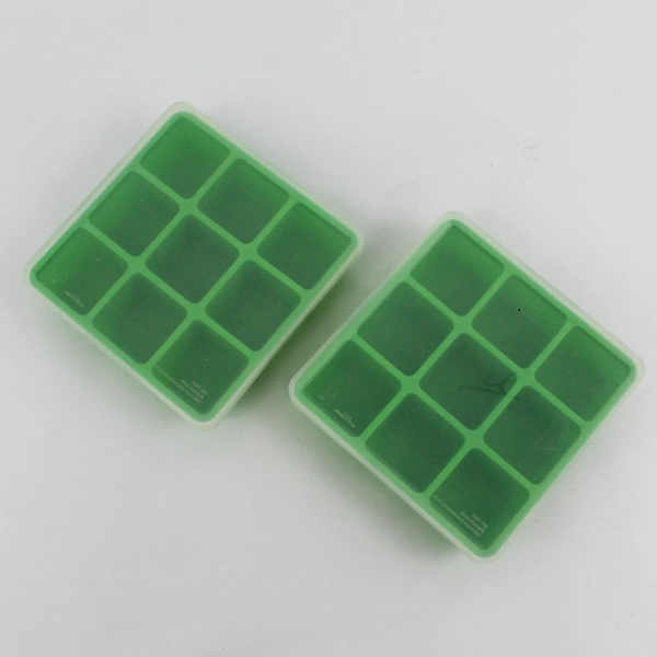 Lot Of 2 Ball Brand Matching Green Square Silicone Freezer Tray W/ Matching Tops