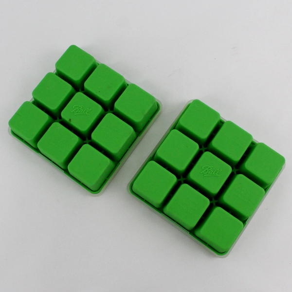Lot Of 2 Ball Brand Matching Green Square Silicone Freezer Tray W/ Matching Tops