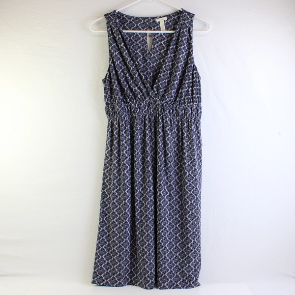 Soma Black and Lavender Patterned Knee-Length Dress Women's Medium