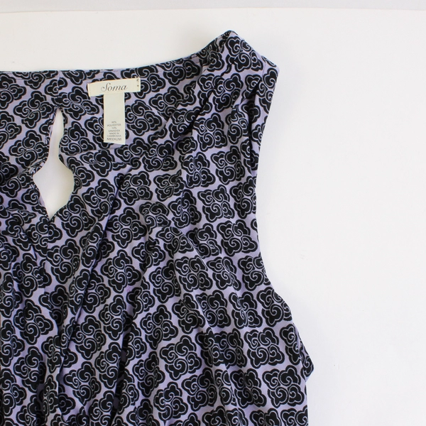 Soma Black and Lavender Patterned Knee-Length Dress Women's Medium