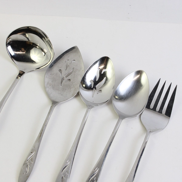 Oneida Oneidacraft Deluxe Ember Glow Stainless 5-Piece Serving Set Good