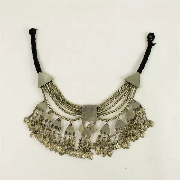 Vintage Afghan Silver Kuchi Tribal Necklace Blue Red Stones 16"