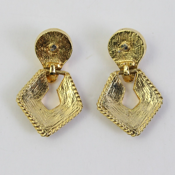 Vintage Faux Pearl and Black Enamel Gold-Tone Drop Earrings