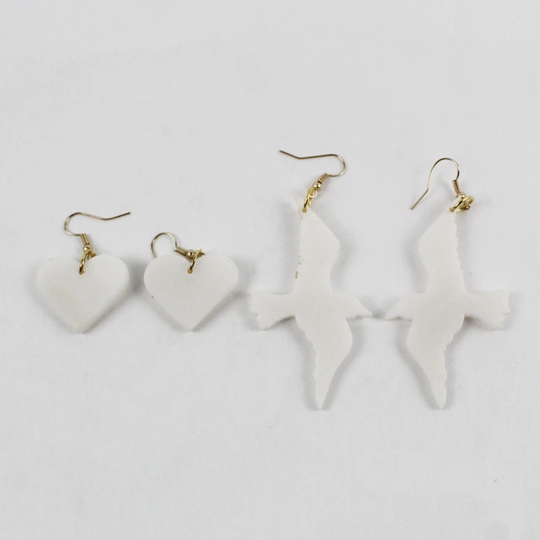 Lot of 2 Pairs of Earrings White Doves and Hearts