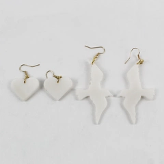 Lot of 2 Pairs of Earrings White Doves and Hearts