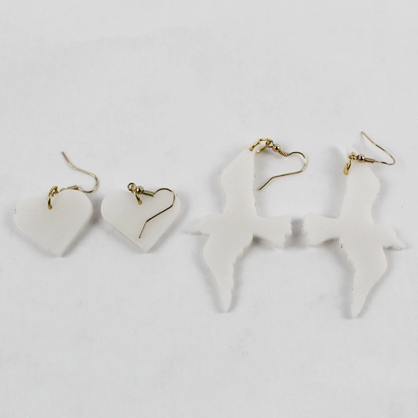 Lot of 2 Pairs of Earrings White Doves and Hearts