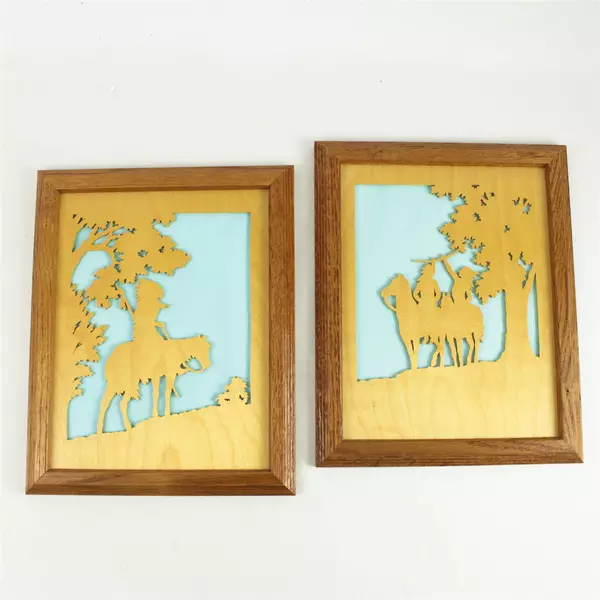 Set of 2 3D Indigenous Wood Wall Art Handcrafted by Paul Mueller 13x10