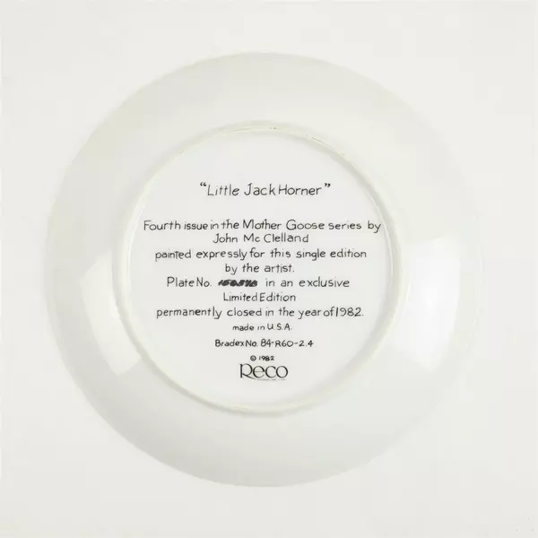 1982 Reco Mother Goose Little Jack Horner Collector Plate - McClelland