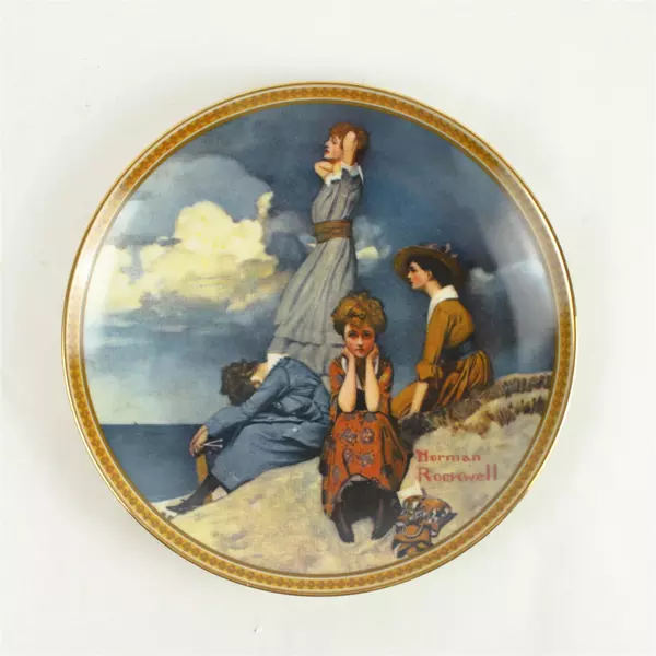 Norman Rockwell Waiting on the Shore Plate 6430 AC Rediscovered Women COA 8.25"