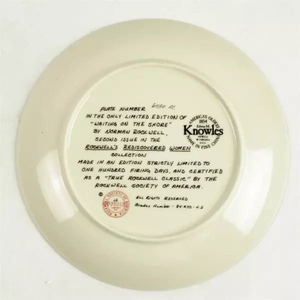 Norman Rockwell Waiting on the Shore Plate 6430 AC Rediscovered Women COA 8.25"