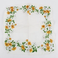 Vintage Women's Yellow and White Floral Handkerchief