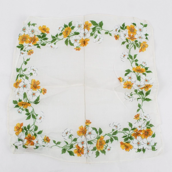 Vintage Women's Yellow and White Floral Handkerchief