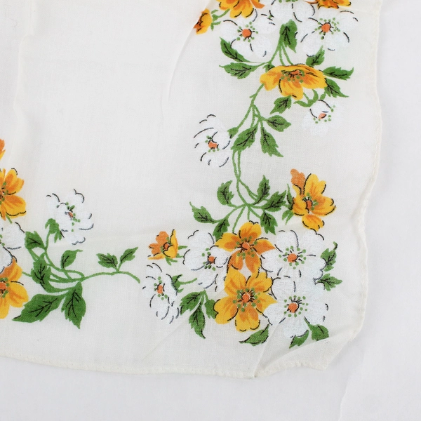 Vintage Women's Yellow and White Floral Handkerchief