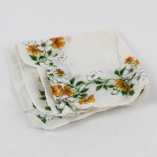 Vintage Women's Yellow and White Floral Handkerchief