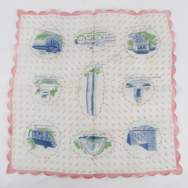 Women's Vintage Dayton Ohio Collectible Souvenir Handkerchief Scalloped Edge