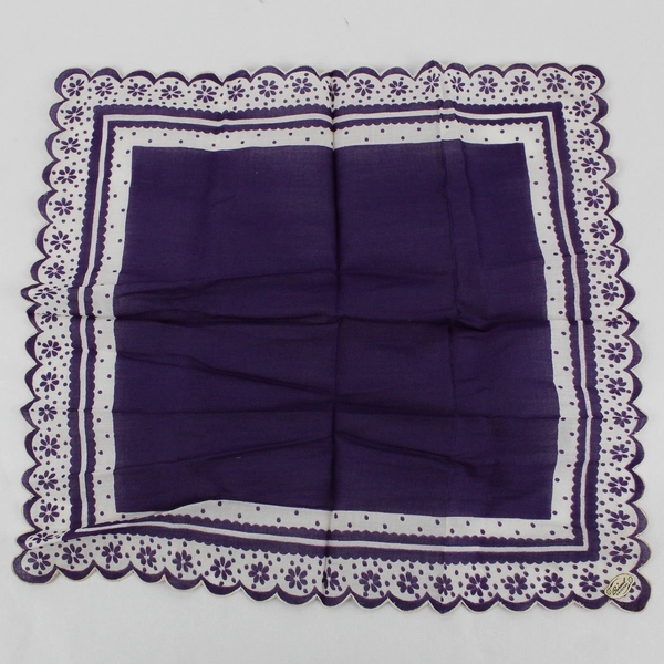 Vintage Burmel Purple Floral Print Women's Handkerchief Scalloped Edge