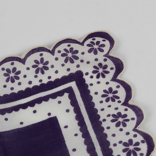 Vintage Burmel Purple Floral Print Women's Handkerchief Scalloped Edge