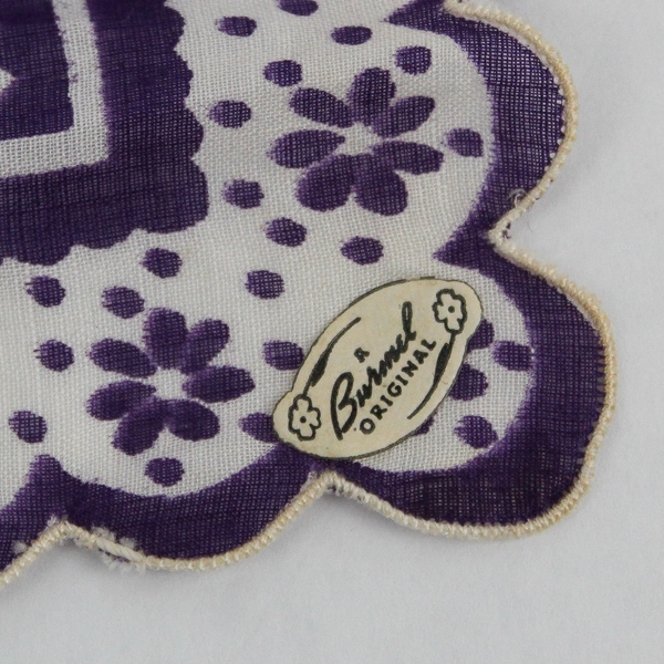 Vintage Burmel Purple Floral Print Women's Handkerchief Scalloped Edge