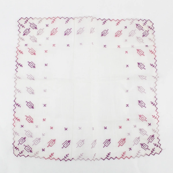 Vintage Purple Embroidered Sheer White Handkerchief