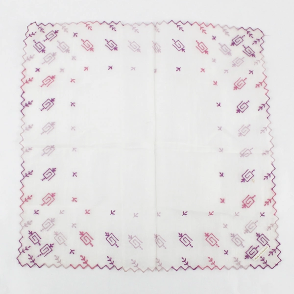 Vintage Purple Embroidered Sheer White Handkerchief