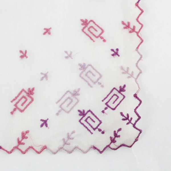 Vintage Purple Embroidered Sheer White Handkerchief