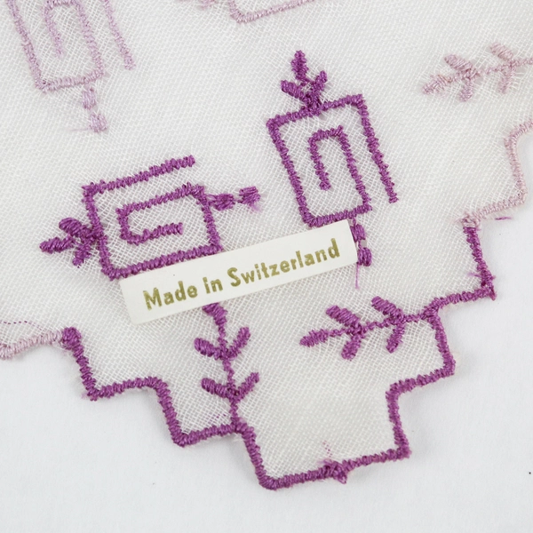 Vintage Purple Embroidered Sheer White Handkerchief