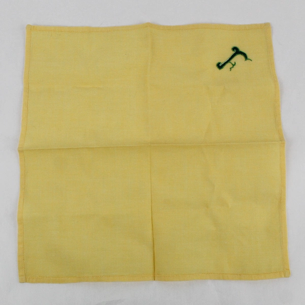 Vintage F Monogram Green Embroidery On Yellow Handkerchief
