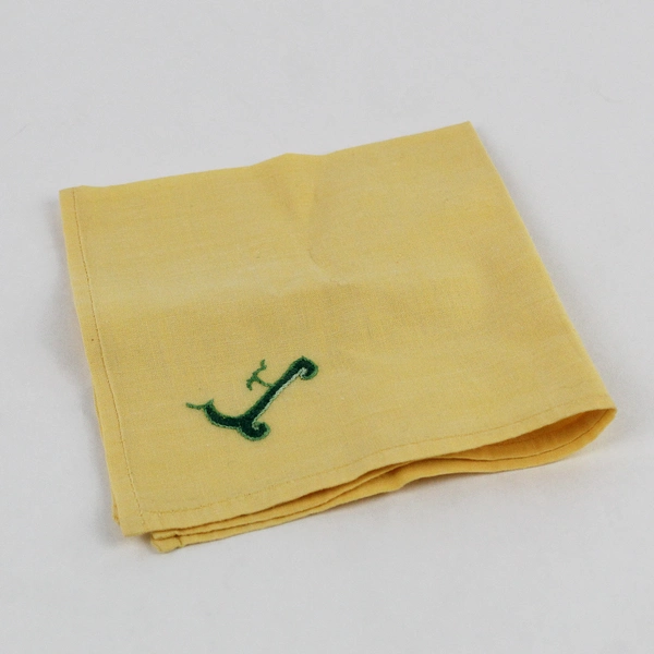 Vintage F Monogram Green Embroidery On Yellow Handkerchief