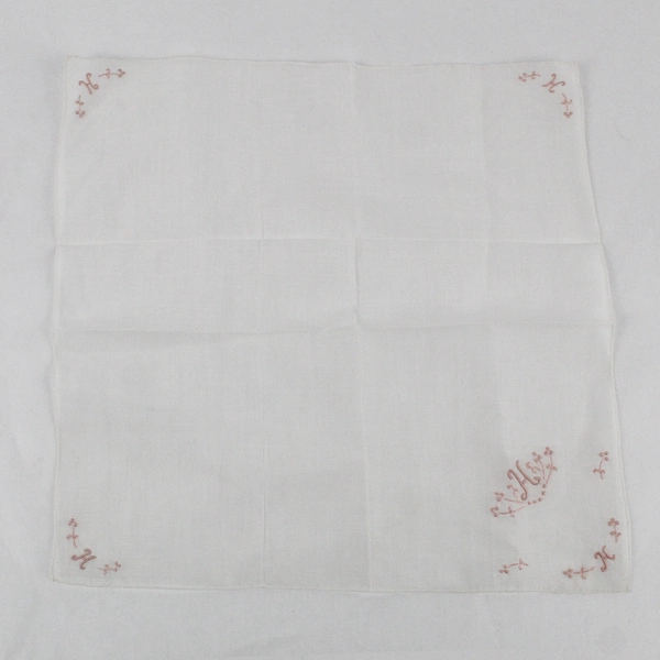 Vintage H Monogram Pink Embroidery On Sheer White Handkerchief