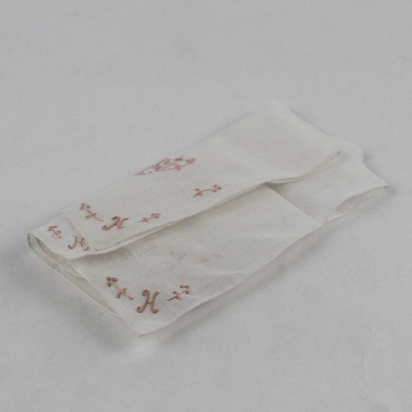 Vintage H Monogram Pink Embroidery On Sheer White Handkerchief
