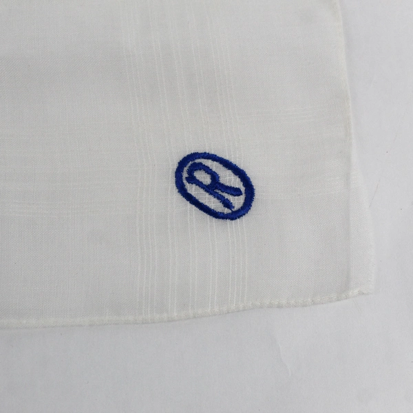 Vintage R Monogram Blue Embroidery On Sheer White Handkerchief