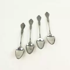 Set of 4 Vintage Normandy Rose Pattern Stainless Steel Oval Soup Spoons