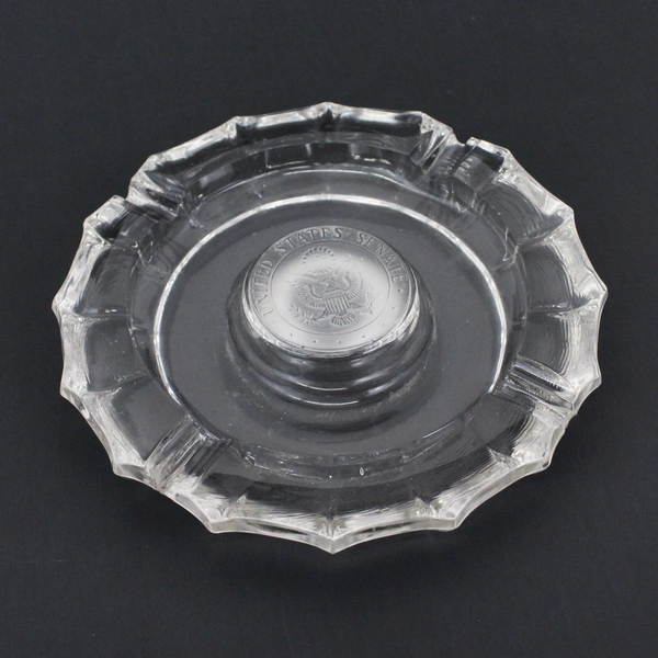 Vintage United States Seal Of The Senate Heavy Etched Glass Cigar Ashtray 8"