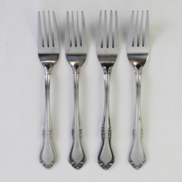 Set of 4 Vintage Breton Rose Stainless Steel Dinner Forks