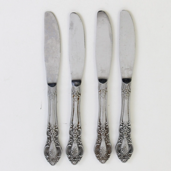 Set of 4 Vintage Springtime Stainless Steel Modern Solid Dinner Knives