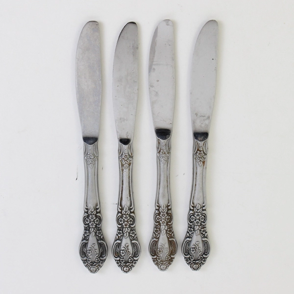 Set of 4 Vintage Springtime Stainless Steel Modern Solid Dinner Knives