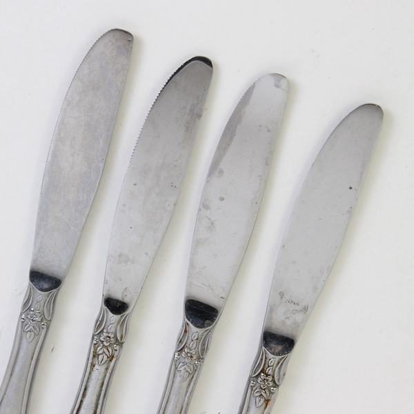 Set of 4 Vintage Springtime Stainless Steel Modern Solid Dinner Knives
