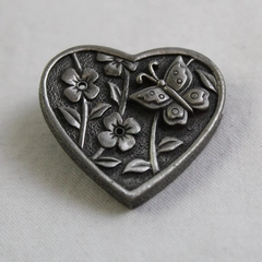 Vintage JJ Jonette Pewter Butterfly Floral Heart Brooch