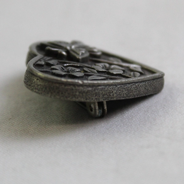 Vintage JJ Jonette Pewter Butterfly Floral Heart Brooch