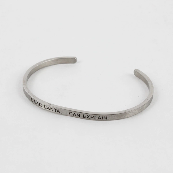 Silvertone Open Bangle Bracelet With Words Dear Santa, I Can Explain