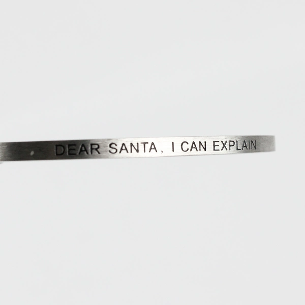 Silvertone Open Bangle Bracelet With Words Dear Santa, I Can Explain