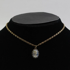 Vintage Avon Cameo Pendant Necklace Blue, White, and Gold-Toned