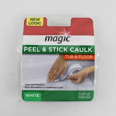 Magic Peel & Stick Caulk Tub & Floor WHITE 1-1/4" x 5' Bathtub Shower Water Seal