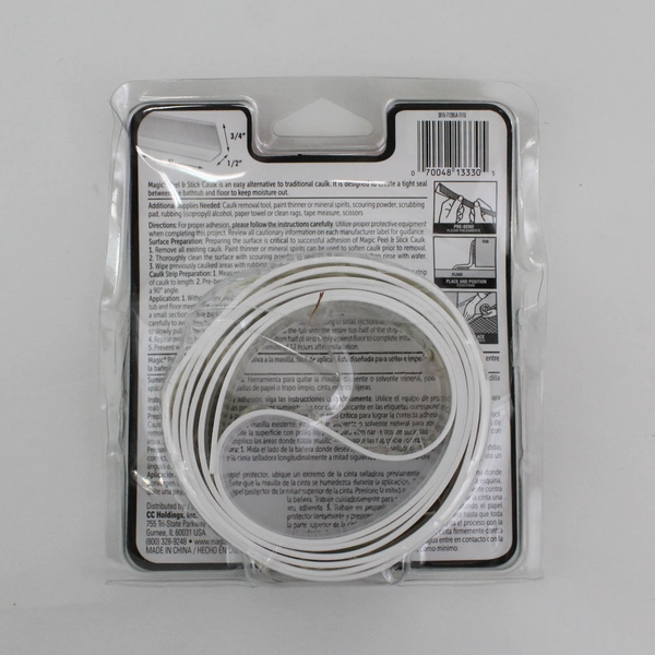 Magic Peel & Stick Caulk Tub & Floor WHITE 1-1/4" x 5' Bathtub Shower Water Seal