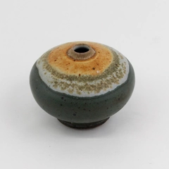 Handmade Unmarked Green/Orange Round Ceramic Vase 3.25" Tall Decorative