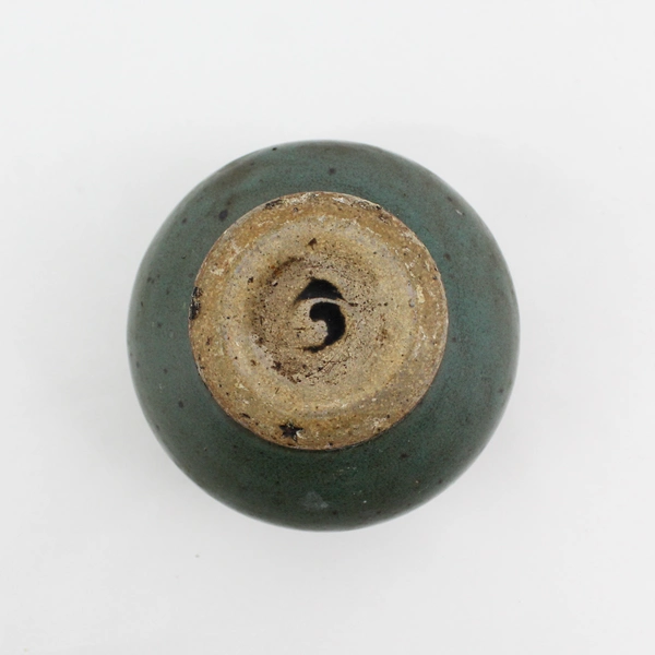 Handmade Unmarked Green/Orange Round Ceramic Vase 3.25" Tall Decorative