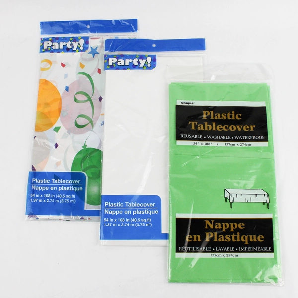 Lot of 3 Plastic Tablecovers Party Supplies Varied Colors 54" x 108"