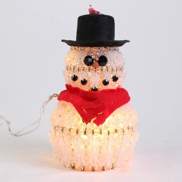 Vintage Electric Lighted Beaded Snowman Figurine 8" TESTED WORKS